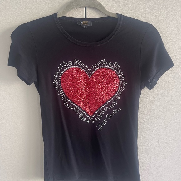 Valentine’s Day Special Black Tee with Lush Red Embroidered Heart - Picture 3 of 9
